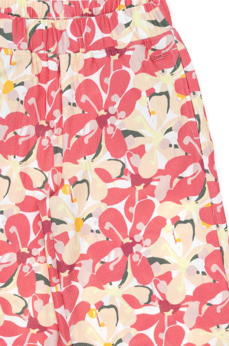 Kız Çocuk Turuncu Çiçek Desenli Örme Eşofman Altı