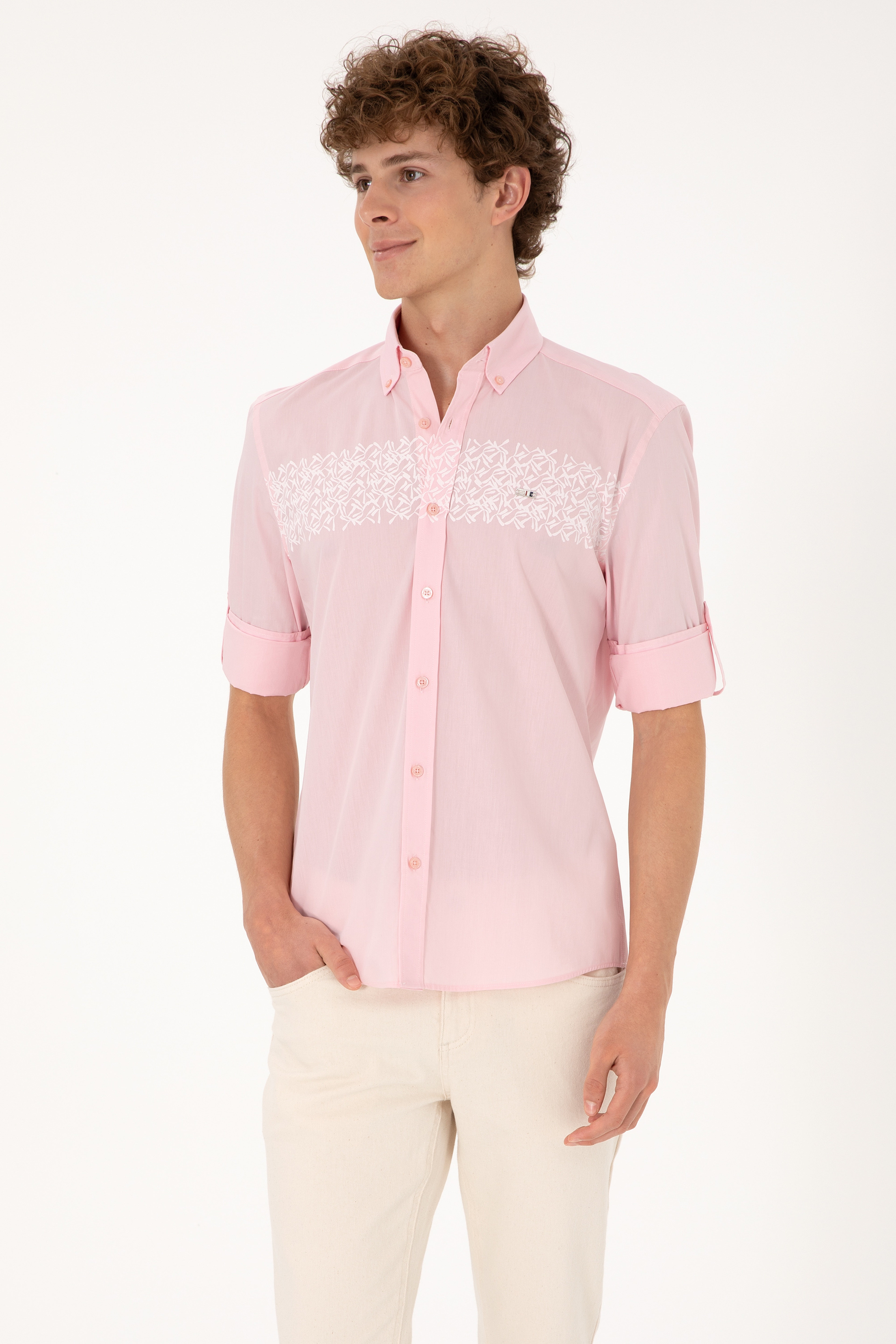 Erkek Açık Pembe Uzun Kollu Gömlek - Image 3