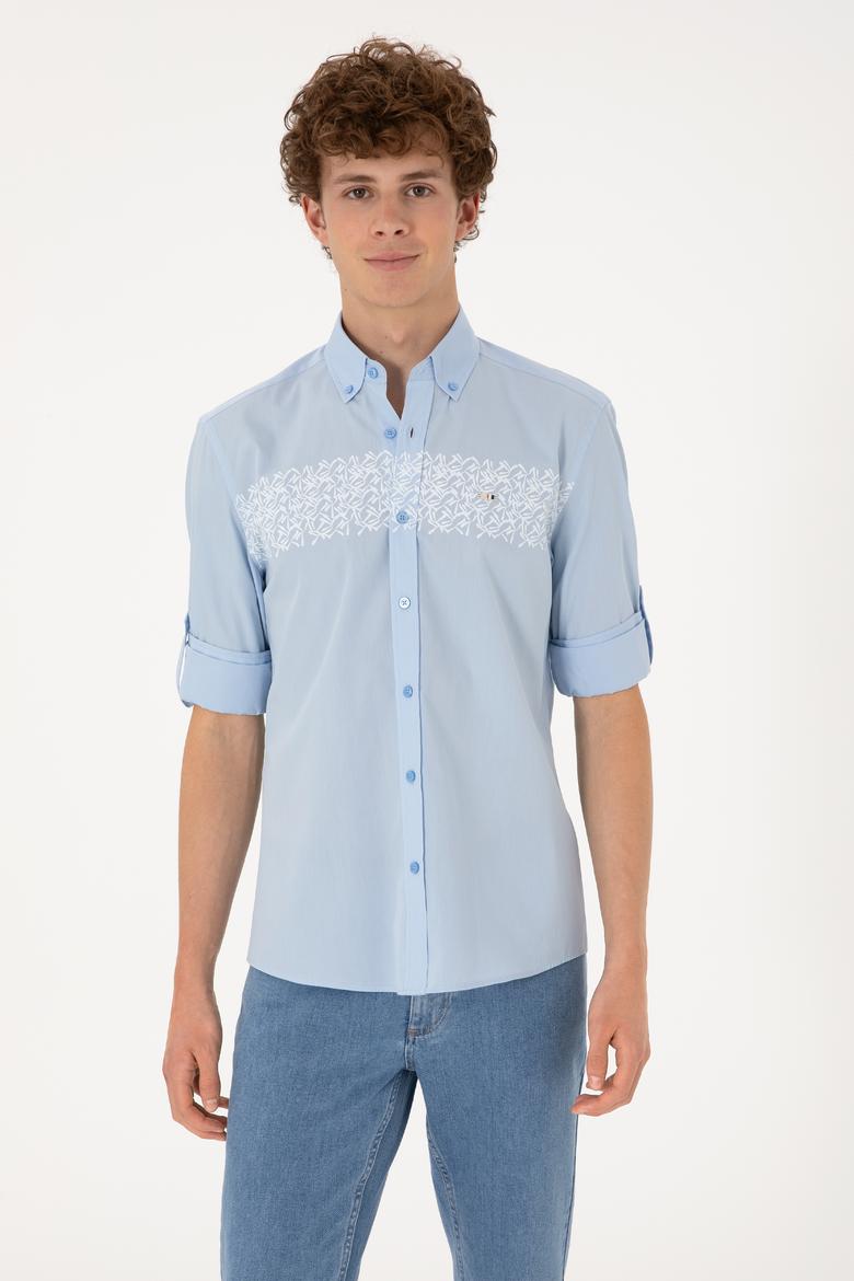 Erkek Açık Mavi Uzun Kollu Gömlek