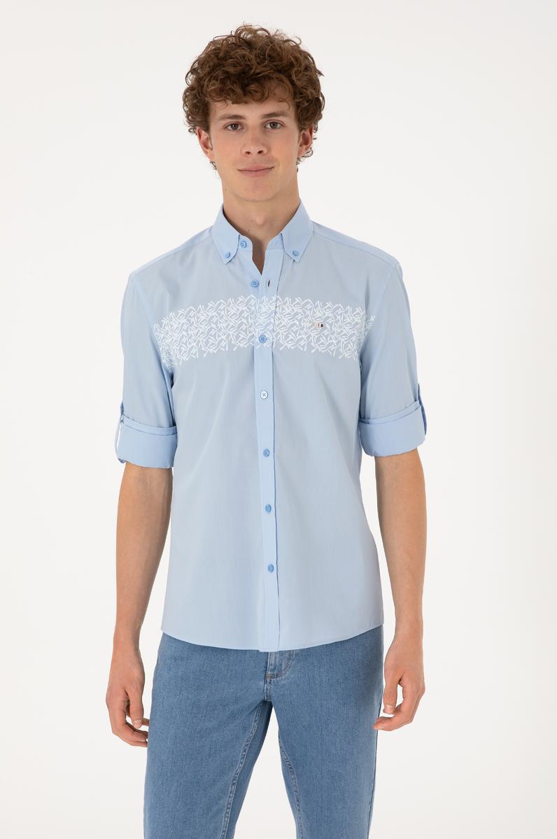 Erkek Açık Mavi Uzun Kollu Gömlek