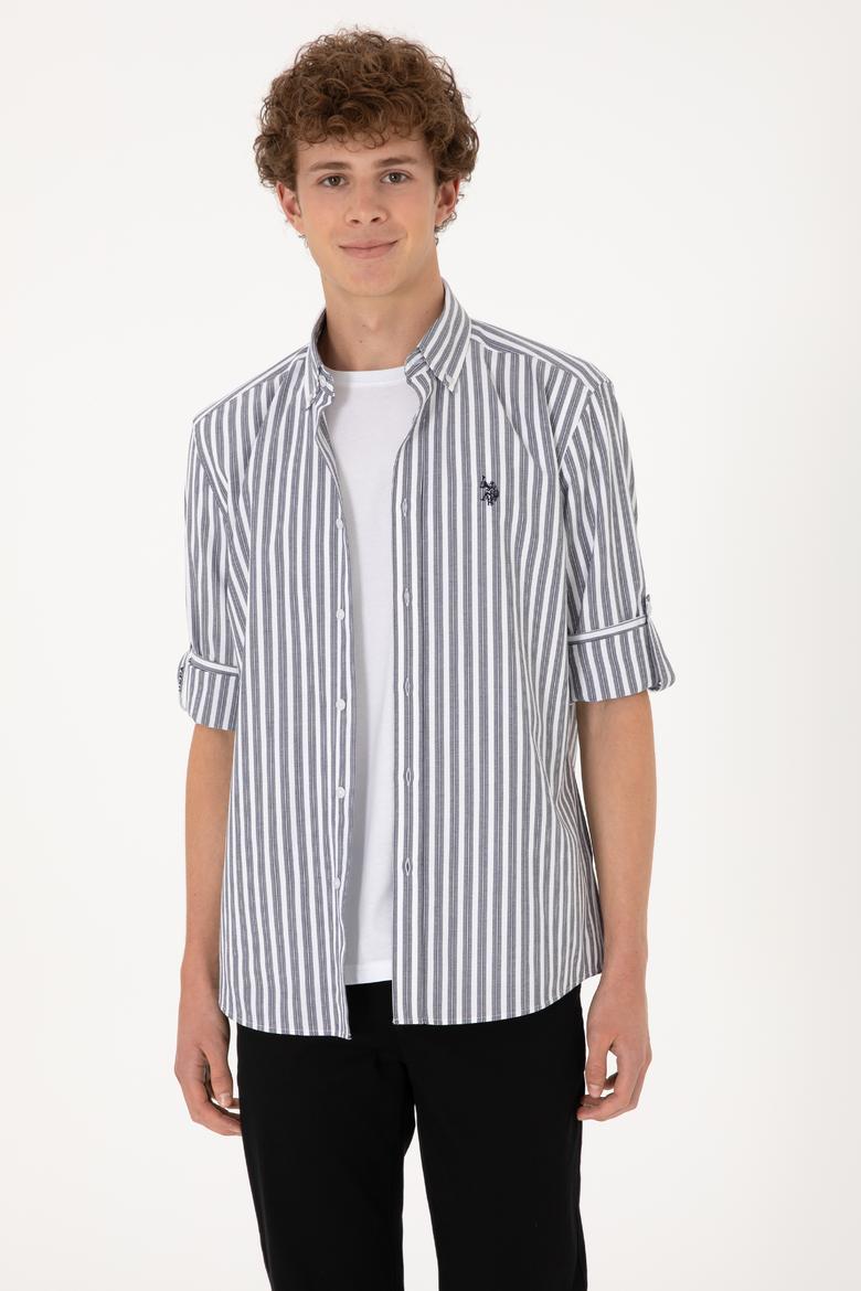 Erkek Lacivert Çizgili Beyaz Gömlek