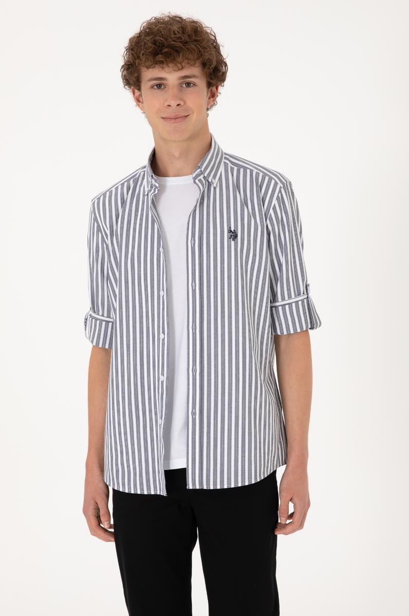 Erkek Lacivert Çizgili Beyaz Gömlek
