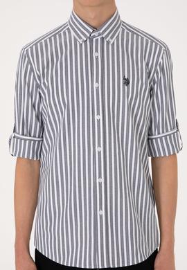 Erkek Lacivert Çizgili Beyaz Gömlek - 50306327009