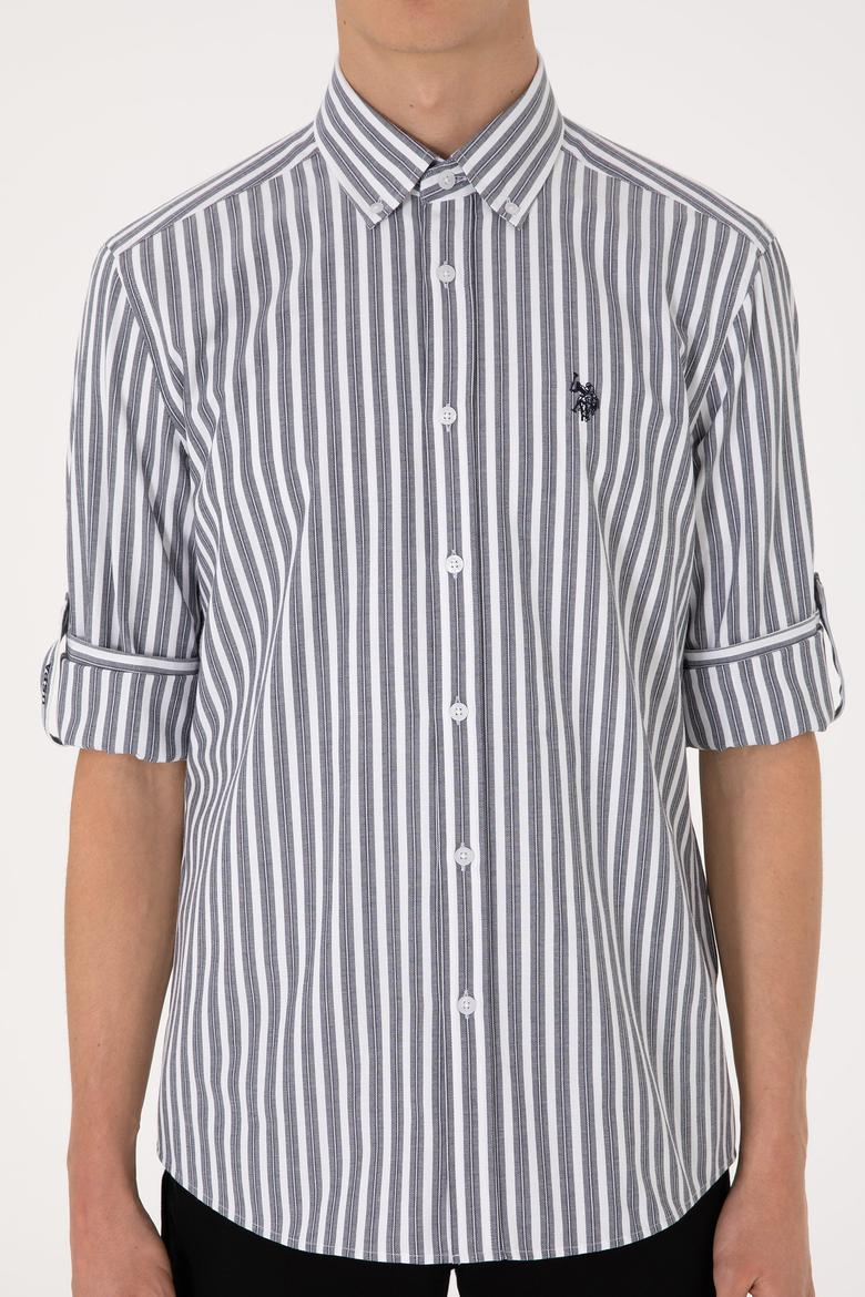 Erkek Lacivert Çizgili Beyaz Gömlek - 50306327009