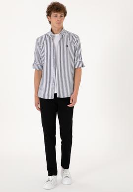 Erkek Lacivert Çizgili Beyaz Gömlek - 50306327009