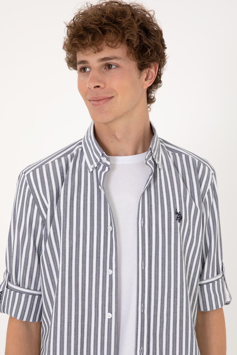 Erkek Lacivert Çizgili Beyaz Gömlek - 50306327009
