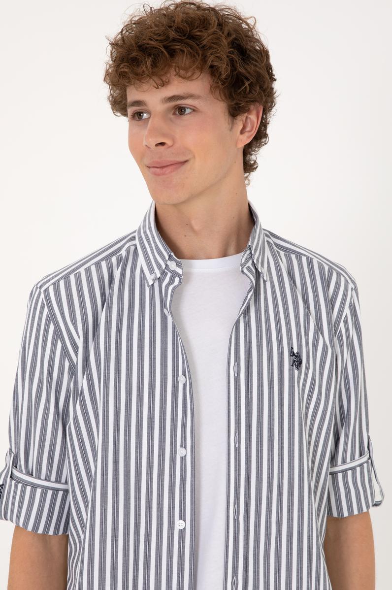 Erkek Lacivert Çizgili Beyaz Gömlek