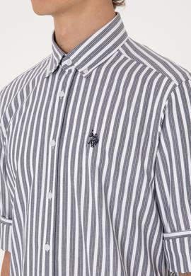 Erkek Lacivert Çizgili Beyaz Gömlek - 50306327009