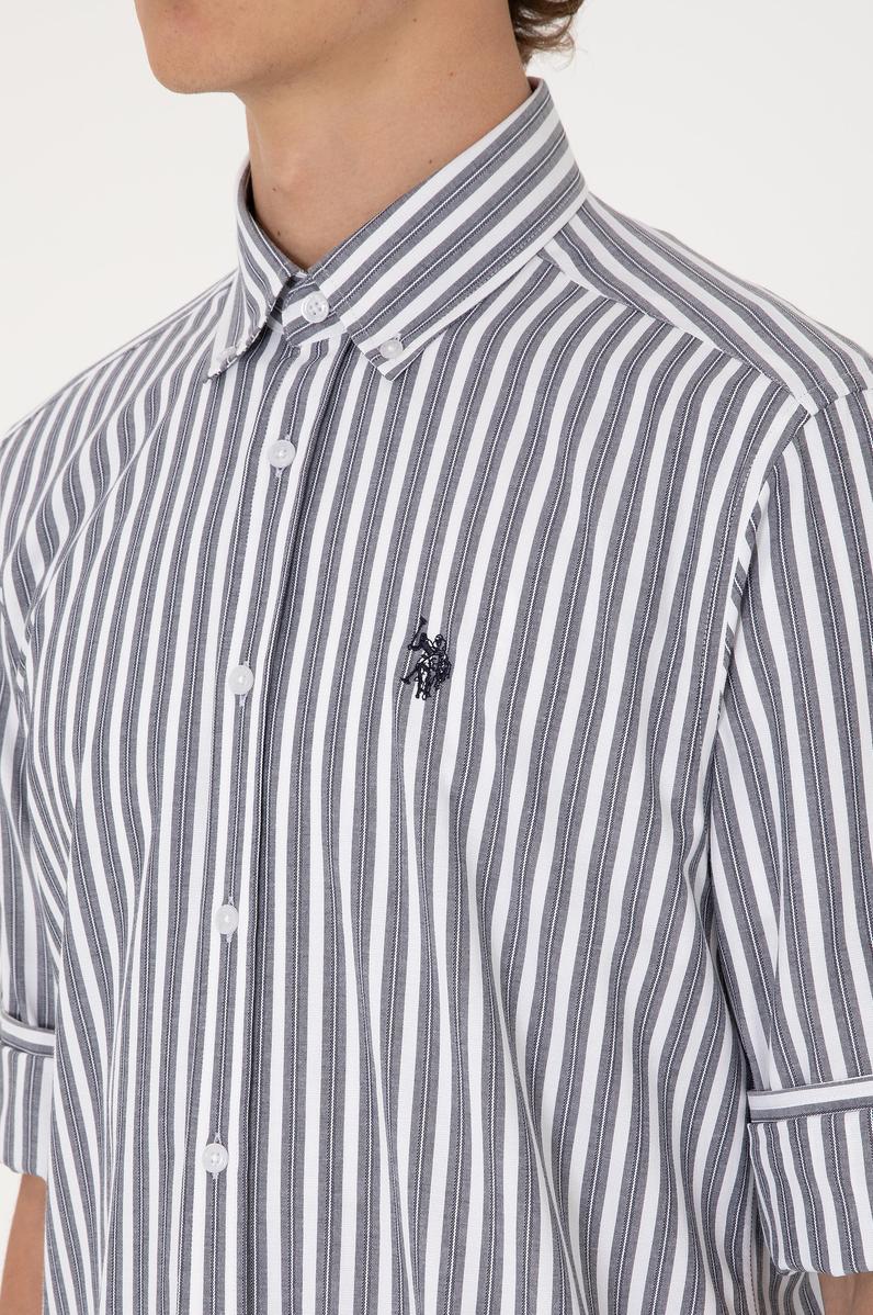 Erkek Lacivert Çizgili Beyaz Gömlek