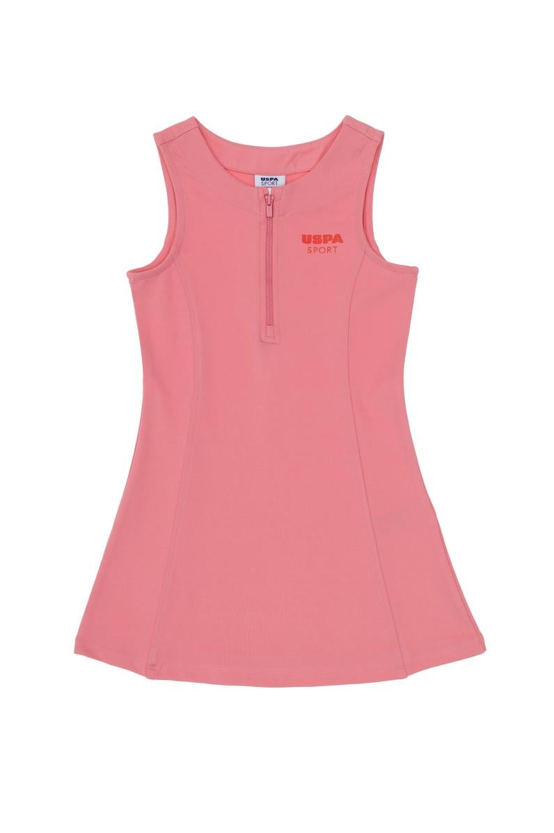 Kız Çocuk Pembe Yarım Fermuarlı Örme Elbise