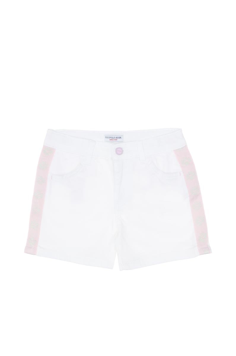 Kız Çocuk Beyaz Biye Detaylı Dokuma Şort