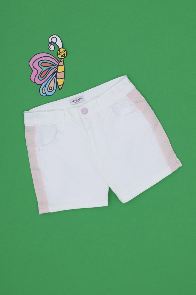 Kız Çocuk Beyaz Biye Detaylı Dokuma Şort