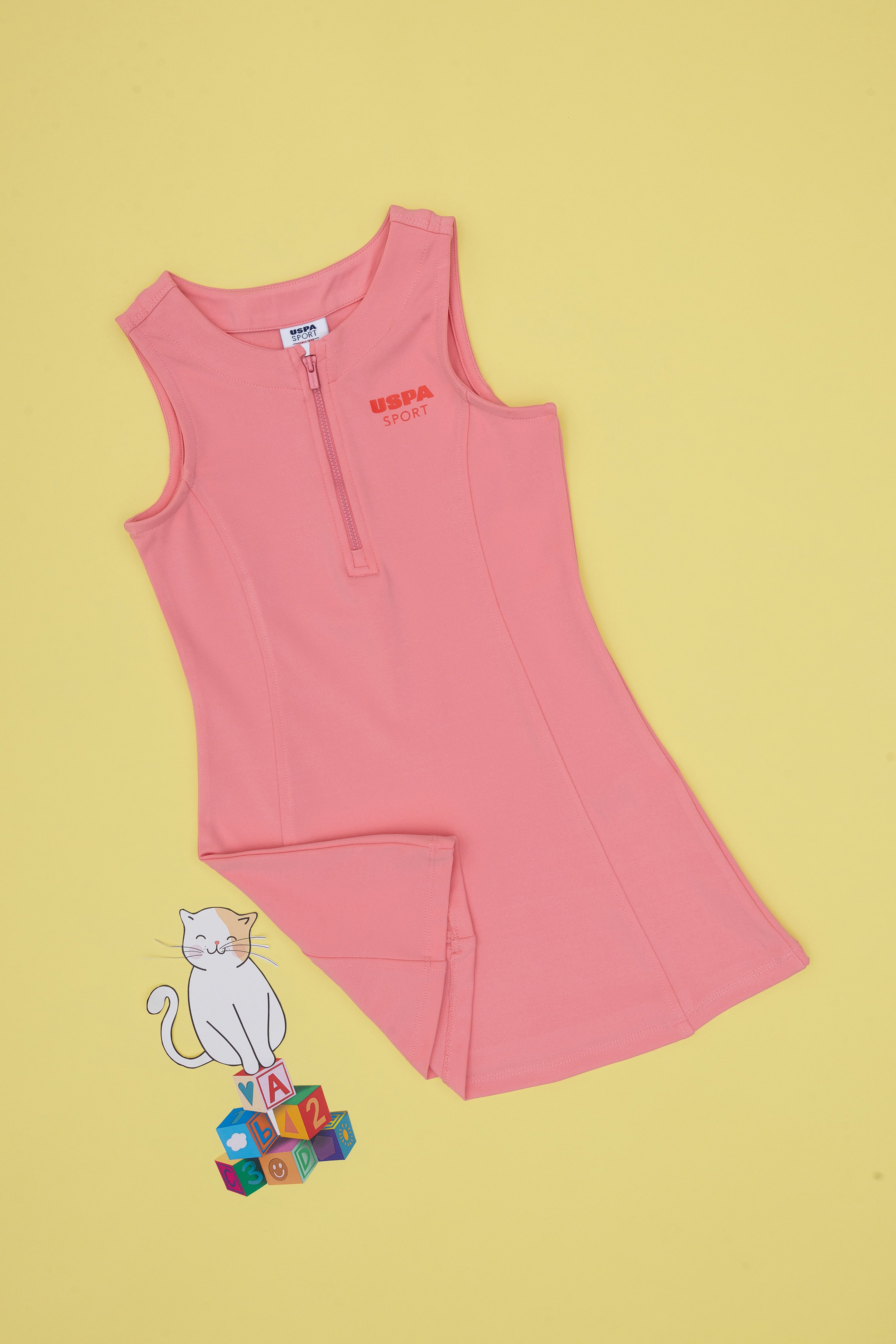 Kız Çocuk Pembe Yarım Fermuarlı Örme Elbise - Image 1