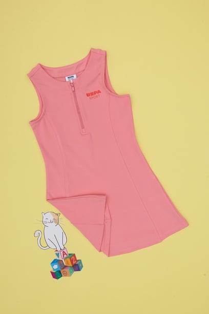 Kız Çocuk Pembe Yarım Fermuarlı Örme Elbise