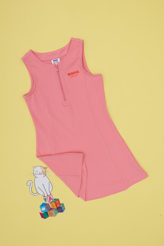 Kız Çocuk Pembe Yarım Fermuarlı Örme Elbise