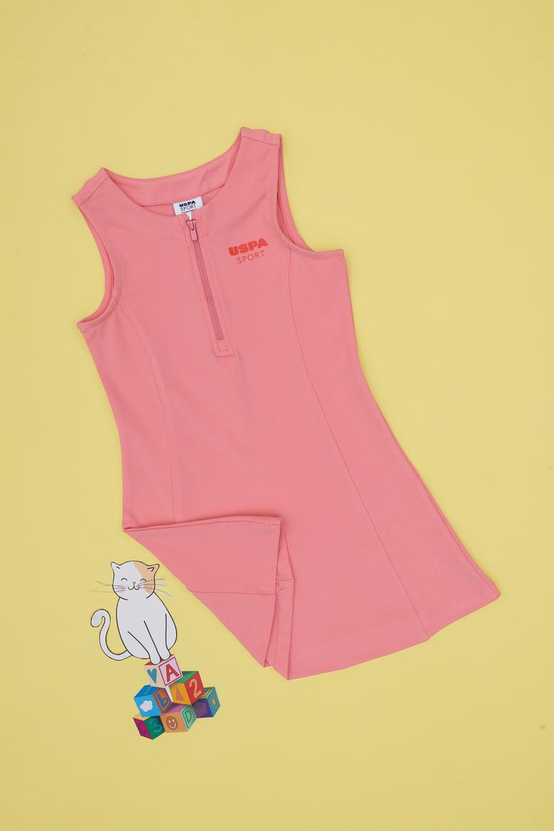 Kız Çocuk Pembe Yarım Fermuarlı Örme Elbise