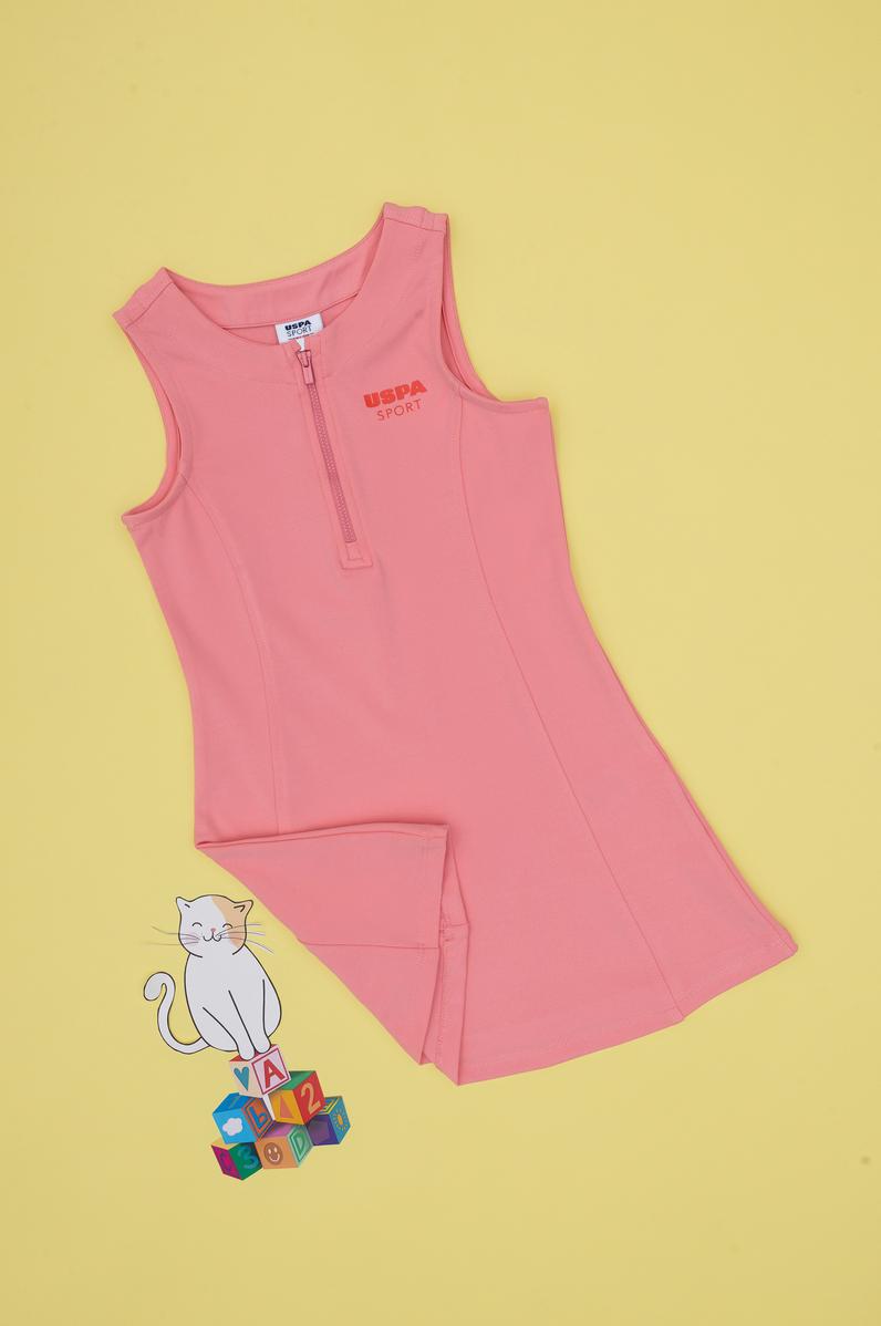 Kız Çocuk Pembe Yarım Fermuarlı Örme Elbise