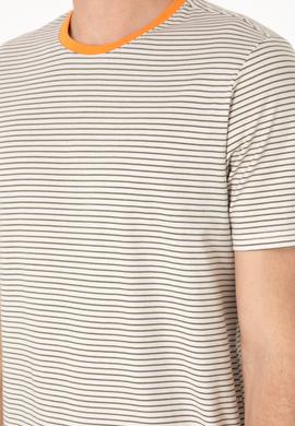 Erkek Regular Fit Bisiklet Yaka Haki Çizgili Tişört - 50306898016