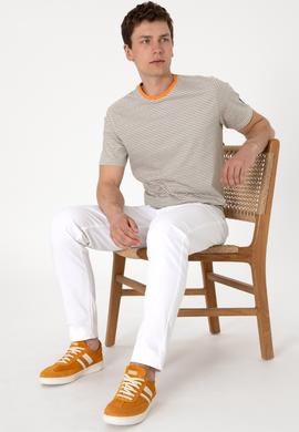 Erkek Regular Fit Bisiklet Yaka Haki Çizgili Tişört - 50306898016