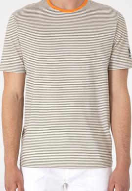 Erkek Regular Fit Bisiklet Yaka Haki Çizgili Tişört - 50306898016
