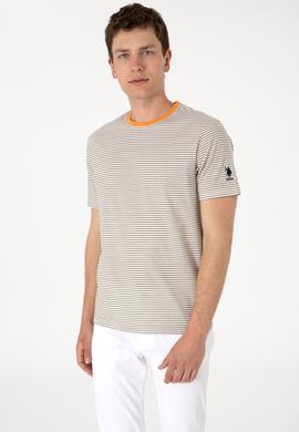 Erkek Regular Fit Bisiklet Yaka Haki Çizgili Tişört - 50306898016