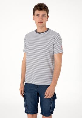 Erkek Regular Fit Bisiklet Yaka Siyah Çizgili Tişört - 50306898006