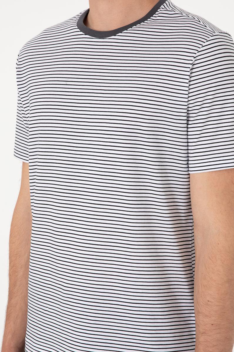 Erkek Regular Fit Bisiklet Yaka Siyah Çizgili Tişört