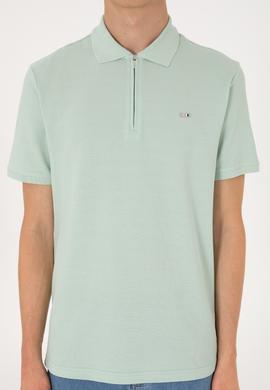 Erkek Regular Fit Fermuarlı Su Yeşili Tişört - 50306836011