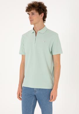 Erkek Regular Fit Fermuarlı Su Yeşili Tişört - 50306836011