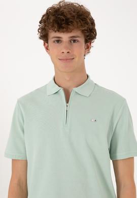 Erkek Regular Fit Fermuarlı Su Yeşili Tişört - 50306836011