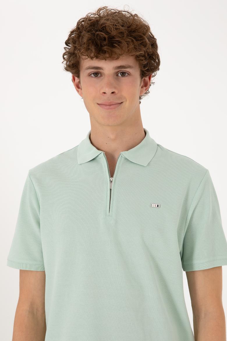 Erkek Regular Fit Fermuarlı Su Yeşili Tişört - 50306836011