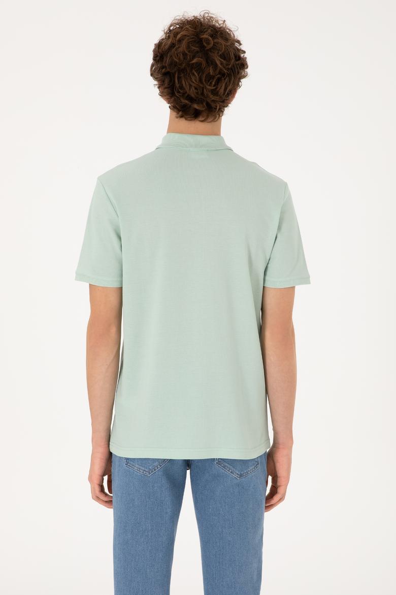 Erkek Regular Fit Fermuarlı Su Yeşili Tişört - 50306836011