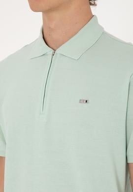 Erkek Regular Fit Fermuarlı Su Yeşili Tişört - 50306836011