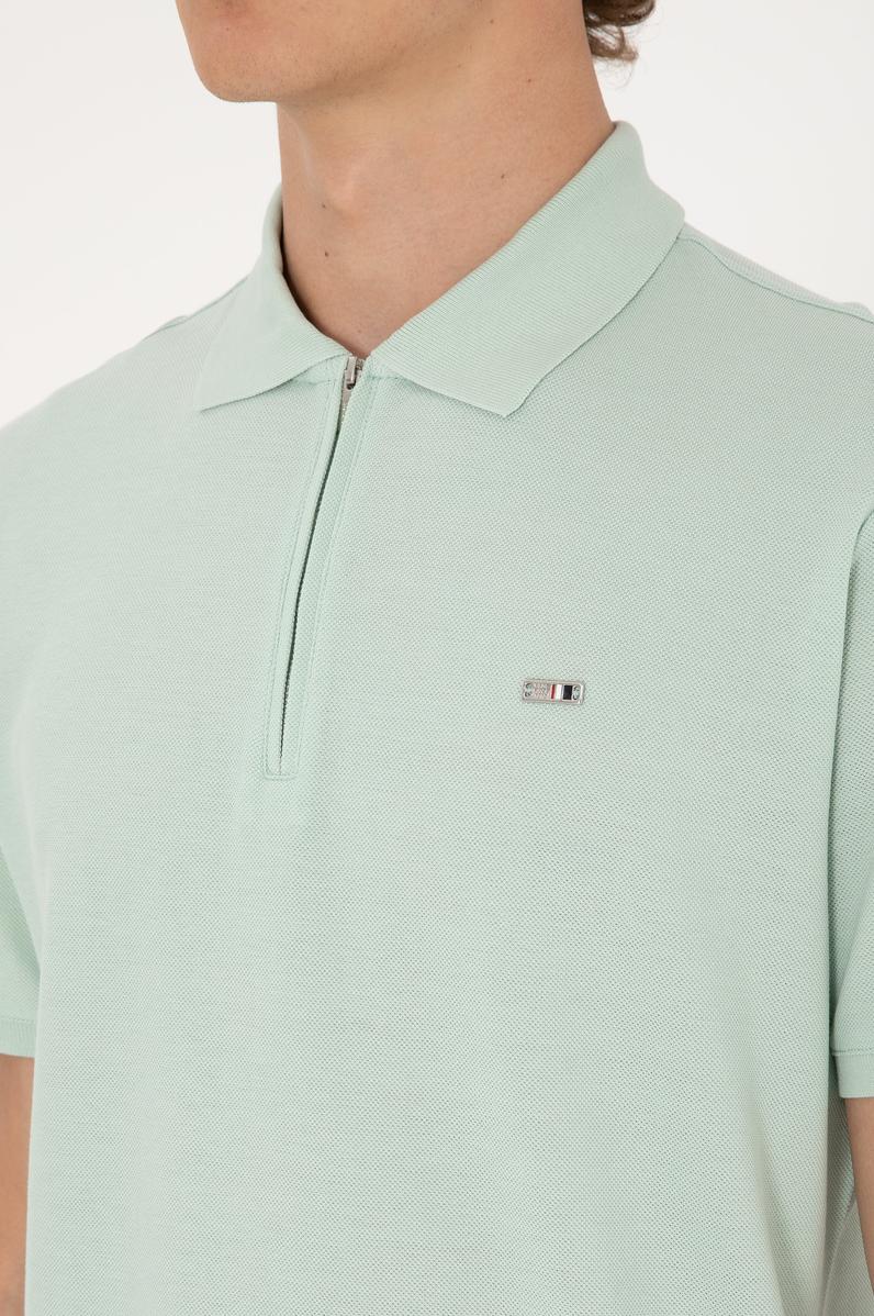 Erkek Regular Fit Fermuarlı Su Yeşili Tişört