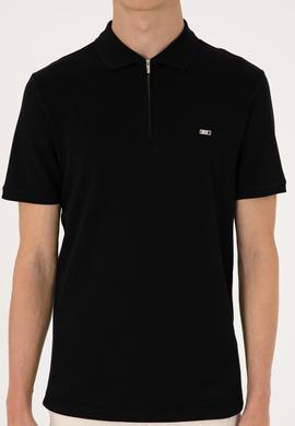 Erkek Regular Fit Fermuarlı Siyah Tişört - 50306836047
