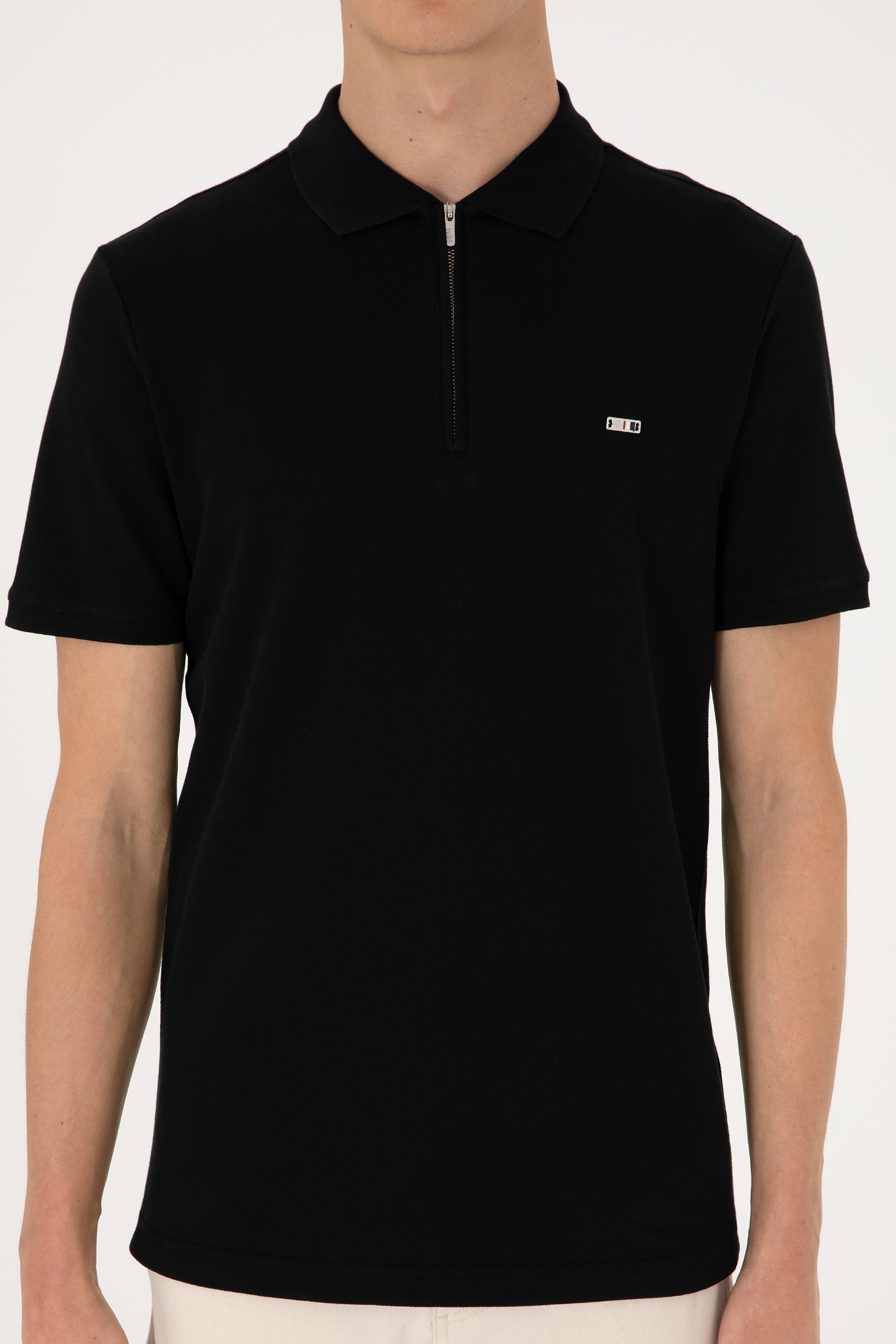 Erkek Regular Fit Fermuarlı Siyah Tişört - Image 6