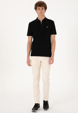 Erkek Regular Fit Fermuarlı Siyah Tişört - 50306836047