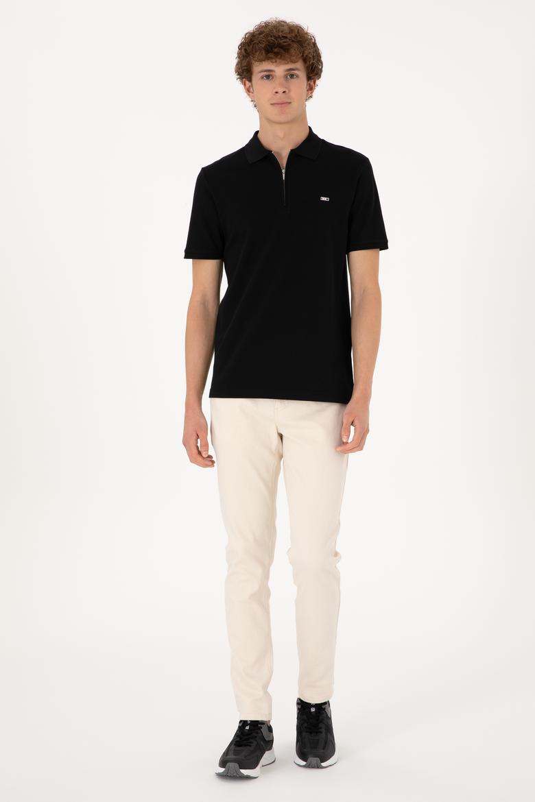 Erkek Regular Fit Fermuarlı Siyah Tişört - 50306836047