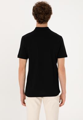 Erkek Regular Fit Fermuarlı Siyah Tişört - 50306836047