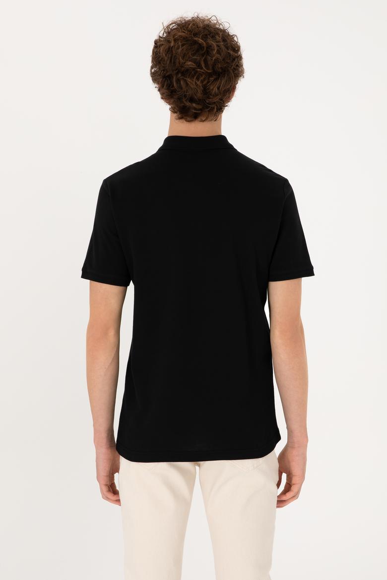 Erkek Regular Fit Fermuarlı Siyah Tişört - 50306836047