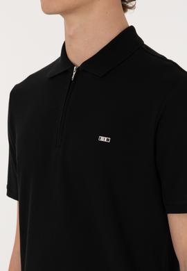 Erkek Regular Fit Fermuarlı Siyah Tişört - 50306836047