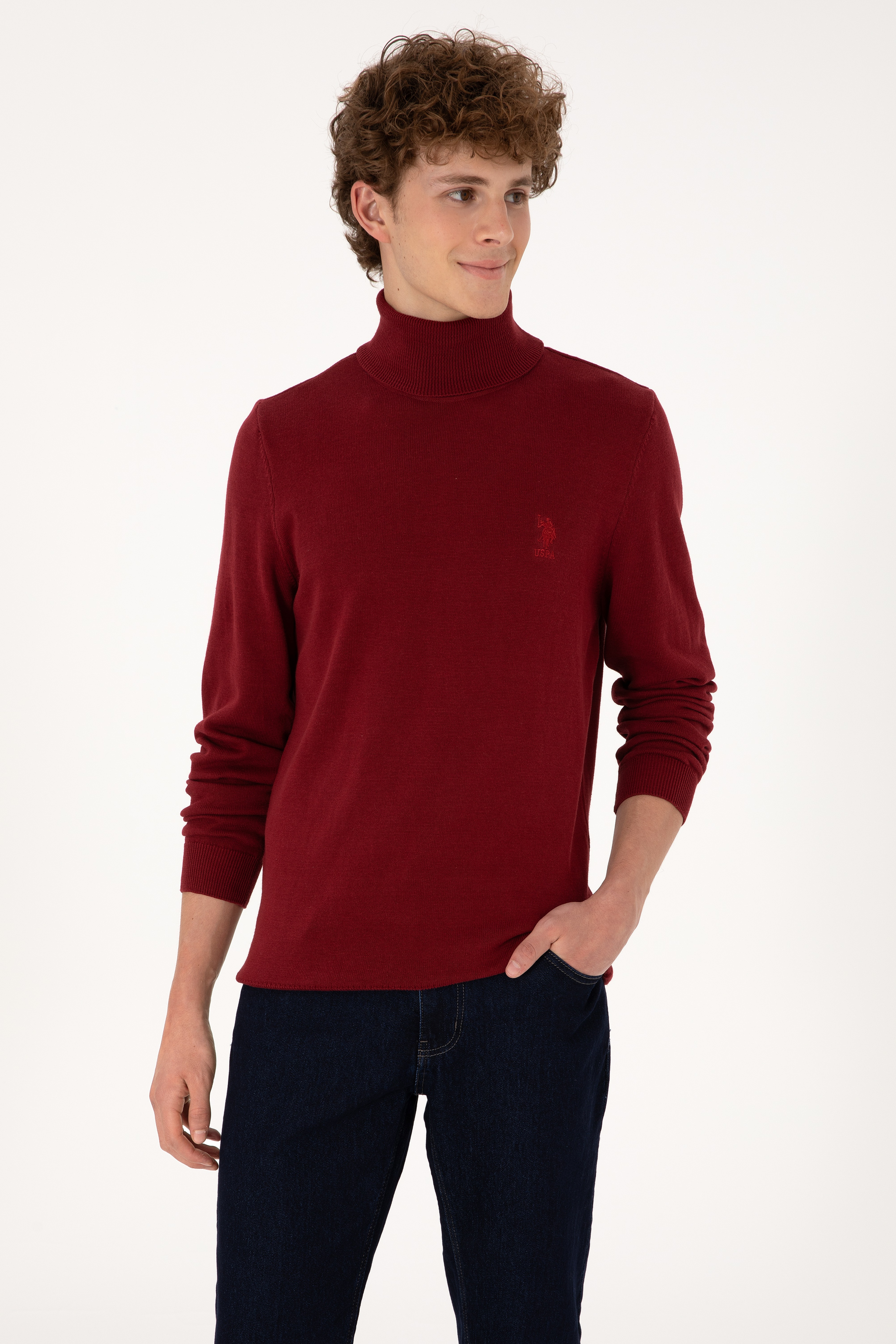 Erkek Slim Fit Boğazlı Yaka Boğazlı Basic Kazak - Image 1