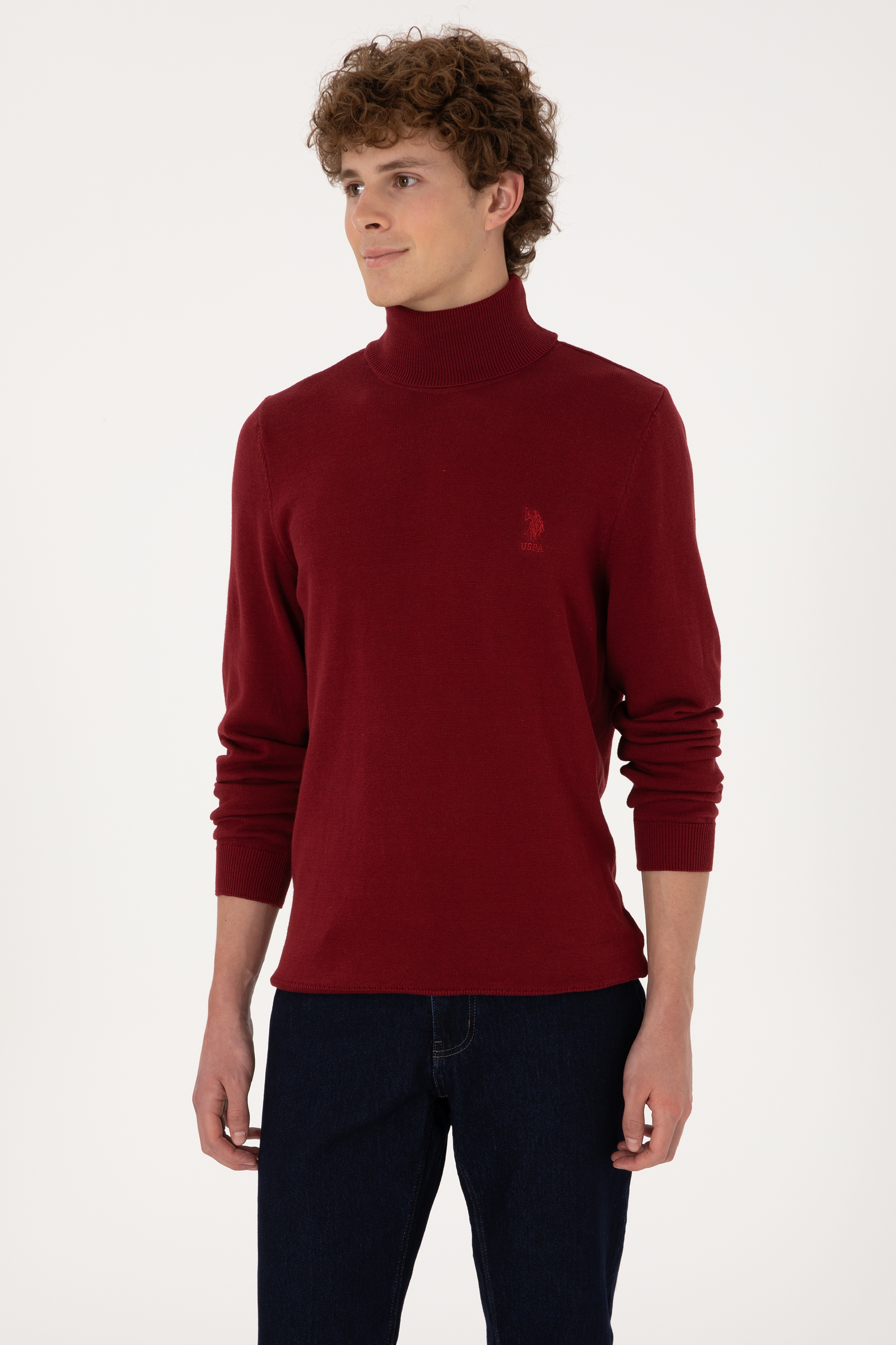Erkek Slim Fit Boğazlı Yaka Boğazlı Basic Kazak