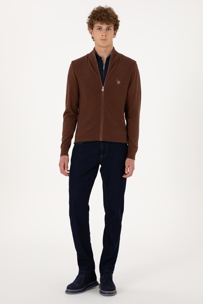 Erkek Kahverengi Basic Triko Hırka - 50288871057