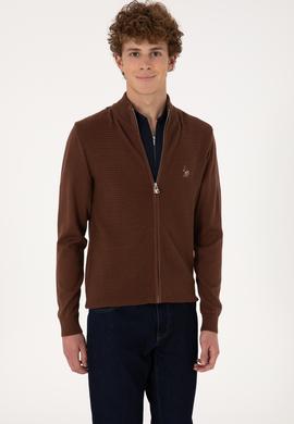 Erkek Kahverengi Basic Triko Hırka - 50288871057