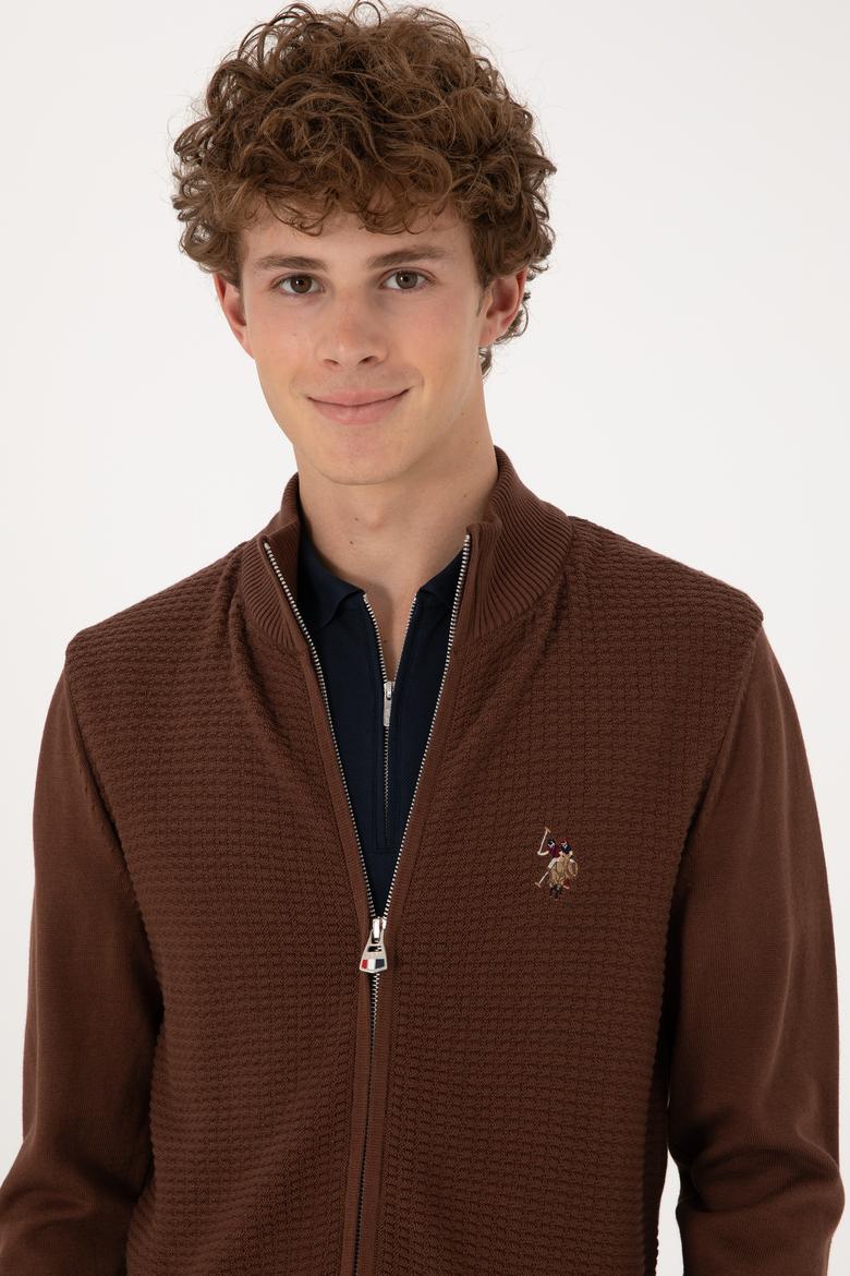 Erkek Kahverengi Basic Triko Hırka - 50288871057