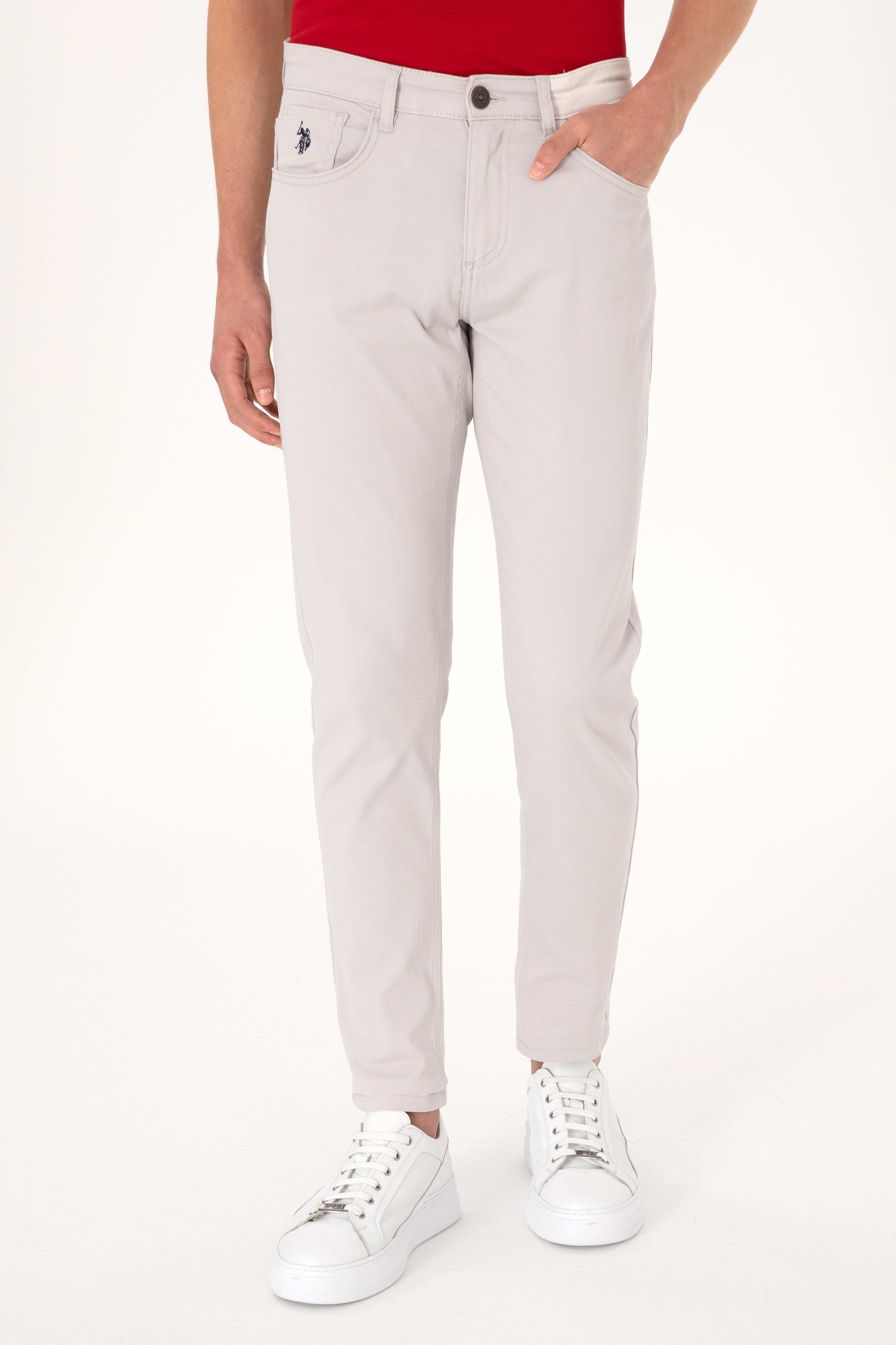 Erkek Slim Fit Açık Gri Kanvas Pantolon