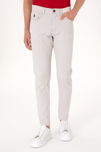 Erkek Slim Fit Açık Gri Kanvas Pantolon
