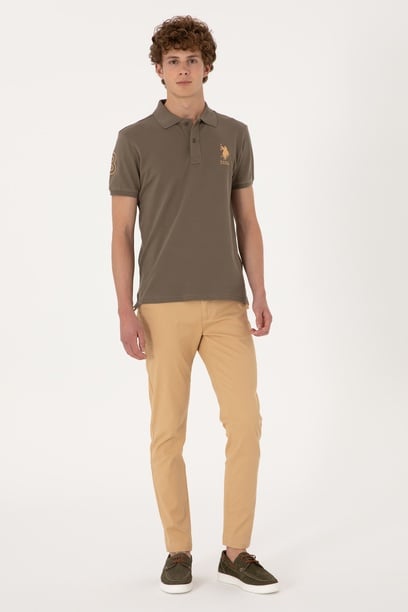 Erkek Slim Fit Camel Kanvas Pantolon