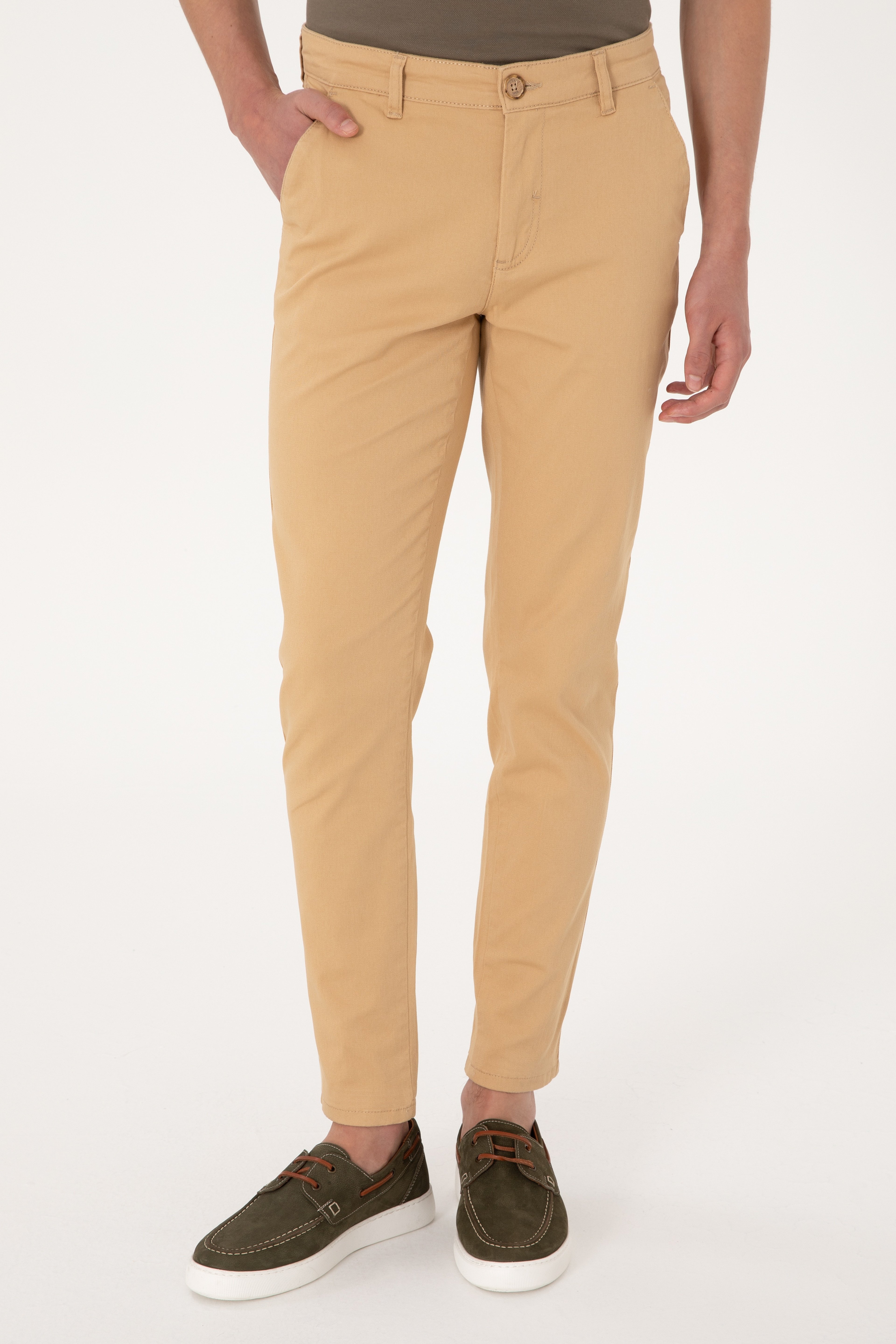 Erkek Slim Fit Camel Kanvas Pantolon - Image 2